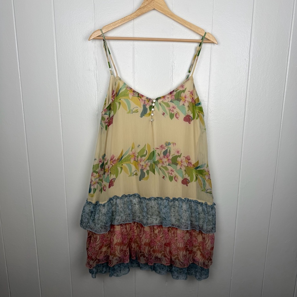 Band of Gypsies Floral Tiered Ruffle Mini Dress Boho Cottagecore Size L